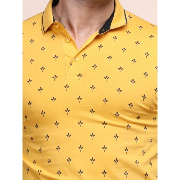 Men's Casual Cotton Printed Polo Neck Half Sleeve T-Shirt (Mustard) - M