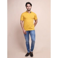Men's Casual Cotton Printed Polo Neck Half Sleeve T-Shirt (Mustard) - M