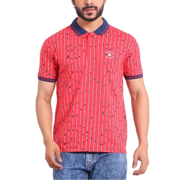 Men's Casual Cotton Printed Polo Neck Half Sleeve T-Shirt (Red) - XL