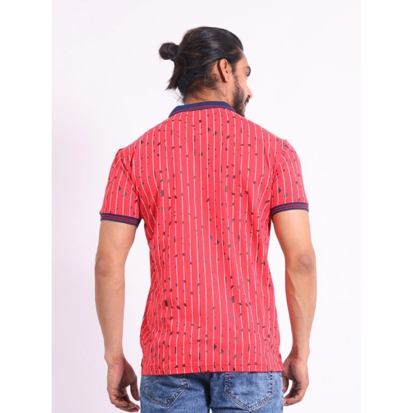 Men's Casual Cotton Printed Polo Neck Half Sleeve T-Shirt (Red) - XL