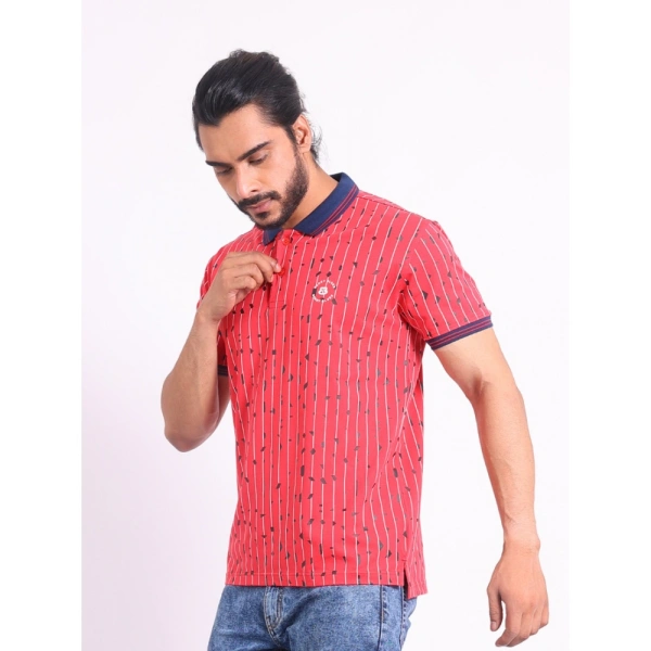 Men's Casual Cotton Printed Polo Neck Half Sleeve T-Shirt (Red) - XL
