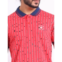 Men's Casual Cotton Printed Polo Neck Half Sleeve T-Shirt (Red) - XL