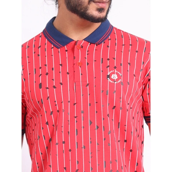 Men's Casual Cotton Printed Polo Neck Half Sleeve T-Shirt (Red) - XL