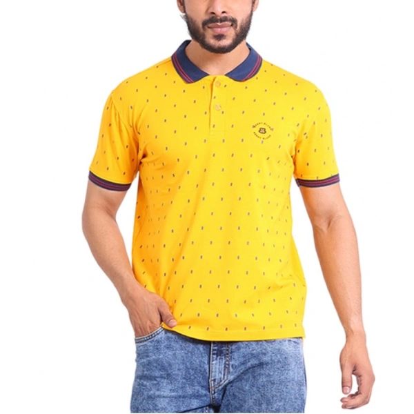Men's Casual Cotton Printed Polo Neck Half Sleeve T-Shirt (Turmeric) - S