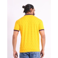 Men's Casual Cotton Printed Polo Neck Half Sleeve T-Shirt (Turmeric) - S
