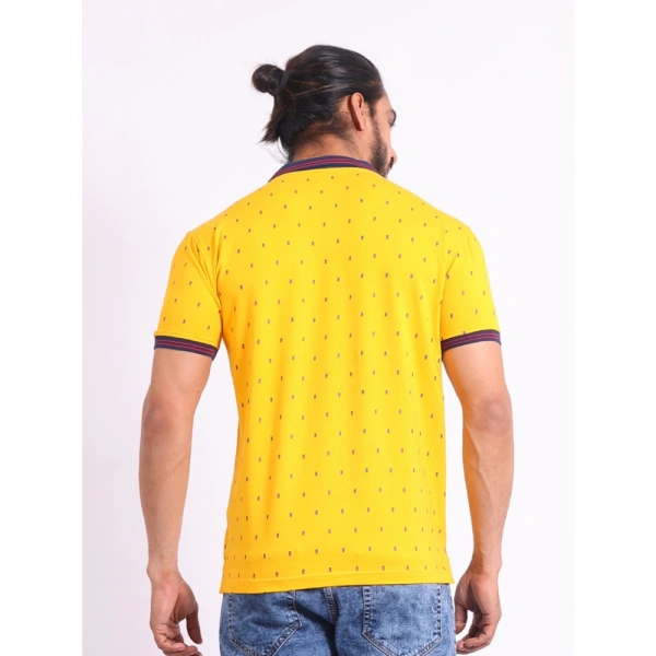 Men's Casual Cotton Printed Polo Neck Half Sleeve T-Shirt (Turmeric) - S