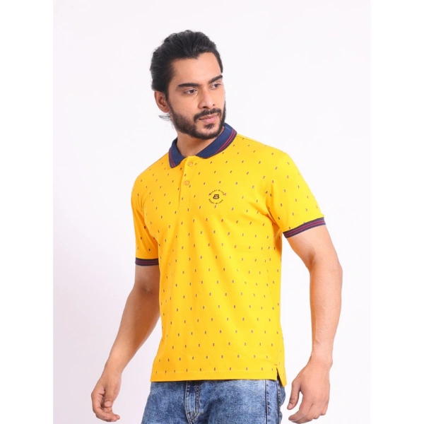 Men's Casual Cotton Printed Polo Neck Half Sleeve T-Shirt (Turmeric) - S