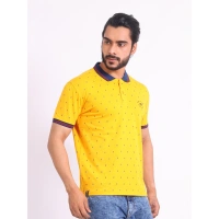 Men's Casual Cotton Printed Polo Neck Half Sleeve T-Shirt (Turmeric) - S