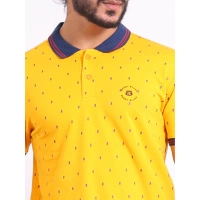Men's Casual Cotton Printed Polo Neck Half Sleeve T-Shirt (Turmeric) - S