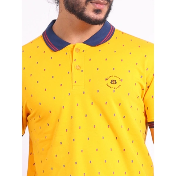 Men's Casual Cotton Printed Polo Neck Half Sleeve T-Shirt (Turmeric) - S