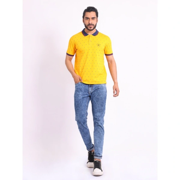 Men's Casual Cotton Printed Polo Neck Half Sleeve T-Shirt (Turmeric) - S