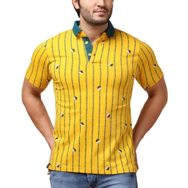 Men's Casual Cotton Printed Polo Neck Half Sleeve T-Shirt (Yellow) - M