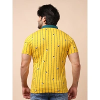Men's Casual Cotton Printed Polo Neck Half Sleeve T-Shirt (Yellow) - M