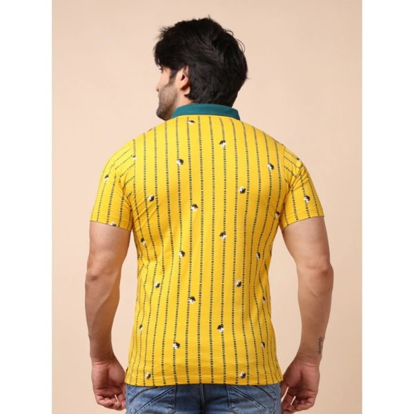 Men's Casual Cotton Printed Polo Neck Half Sleeve T-Shirt (Yellow) - M