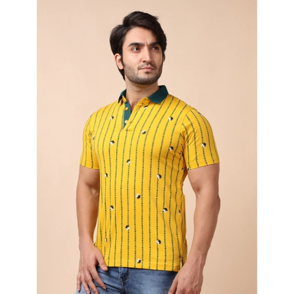 Men's Casual Cotton Printed Polo Neck Half Sleeve T-Shirt (Yellow) - M