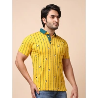 Men's Casual Cotton Printed Polo Neck Half Sleeve T-Shirt (Yellow) - M