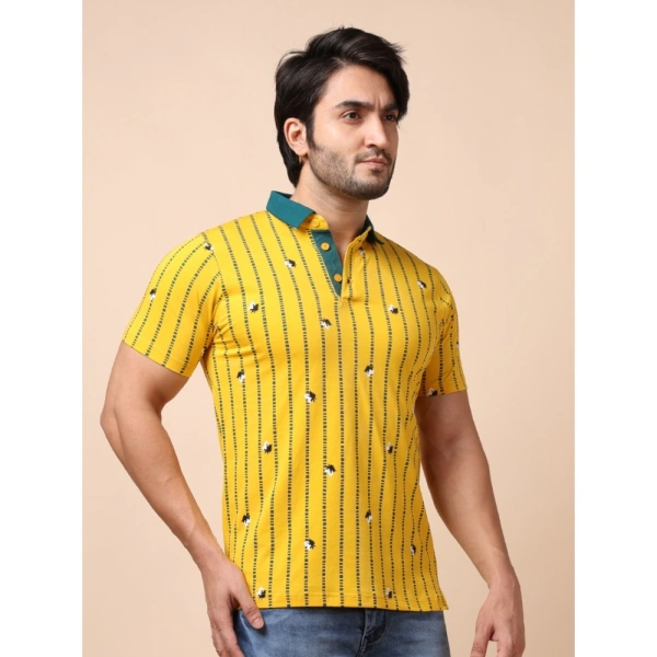 Men's Casual Cotton Printed Polo Neck Half Sleeve T-Shirt (Yellow) - M