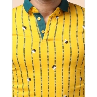 Men's Casual Cotton Printed Polo Neck Half Sleeve T-Shirt (Yellow) - M