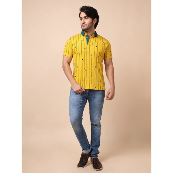 Men's Casual Cotton Printed Polo Neck Half Sleeve T-Shirt (Yellow) - M