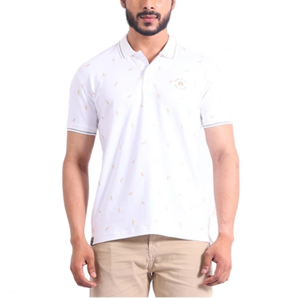 Men's Casual Cotton Printed Polo Neck Half Sleeve T-Shirt (White) - 2XL