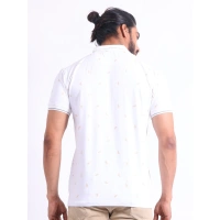 Men's Casual Cotton Printed Polo Neck Half Sleeve T-Shirt (White) - 2XL