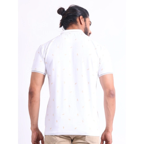 Men's Casual Cotton Printed Polo Neck Half Sleeve T-Shirt (White) - 2XL