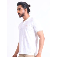 Men's Casual Cotton Printed Polo Neck Half Sleeve T-Shirt (White) - 2XL