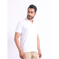 Men's Casual Cotton Printed Polo Neck Half Sleeve T-Shirt (White) - 2XL
