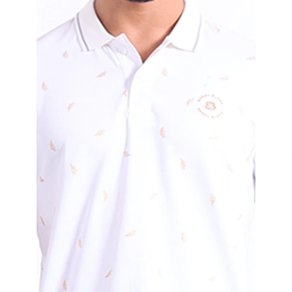 Men's Casual Cotton Printed Polo Neck Half Sleeve T-Shirt (White) - 2XL