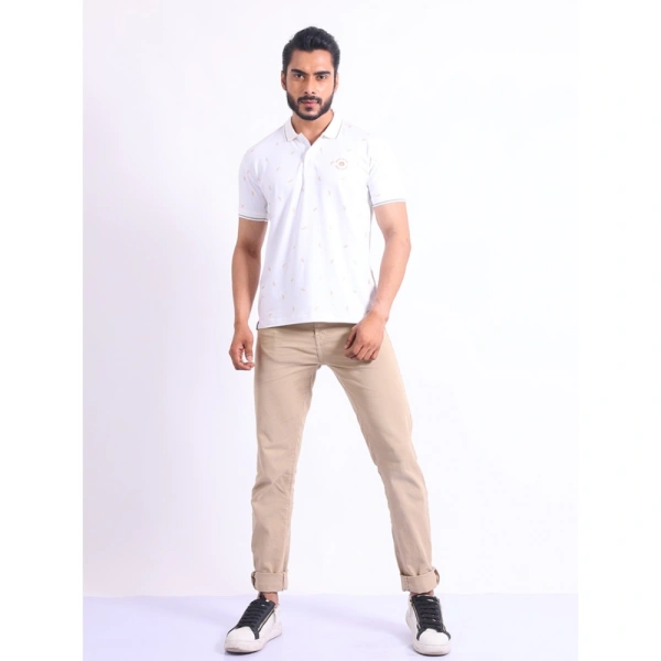 Men's Casual Cotton Printed Polo Neck Half Sleeve T-Shirt (White) - 2XL
