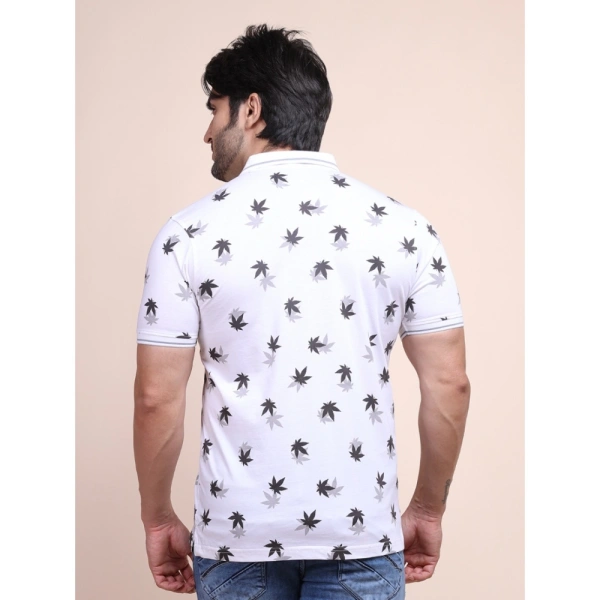 Men's Casual Cotton Printed Polo Neck Half Sleeve T-Shirt (White) - M