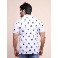 Men's Casual Cotton Printed Polo Neck Half Sleeve T-Shirt (White) - M