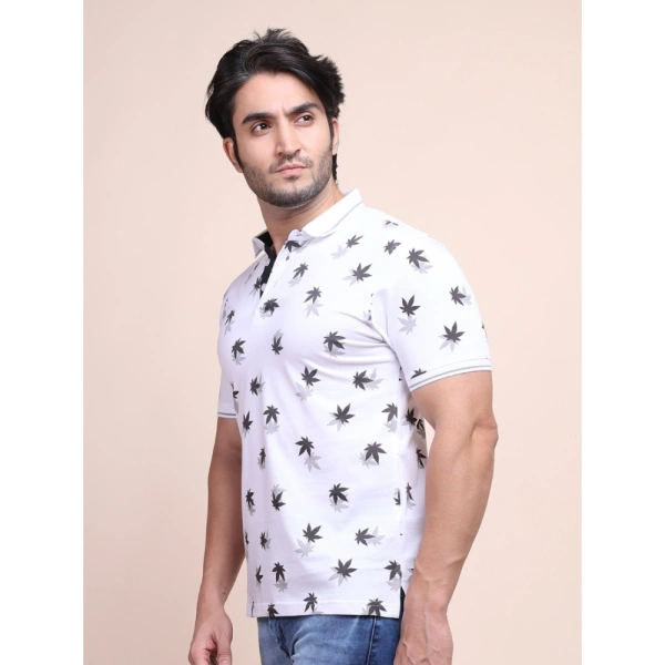 Men's Casual Cotton Printed Polo Neck Half Sleeve T-Shirt (White) - M