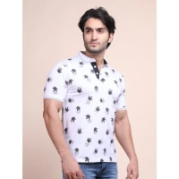 Men's Casual Cotton Printed Polo Neck Half Sleeve T-Shirt (White) - M