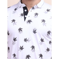 Men's Casual Cotton Printed Polo Neck Half Sleeve T-Shirt (White) - M