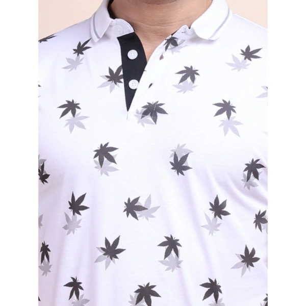 Men's Casual Cotton Printed Polo Neck Half Sleeve T-Shirt (White) - M