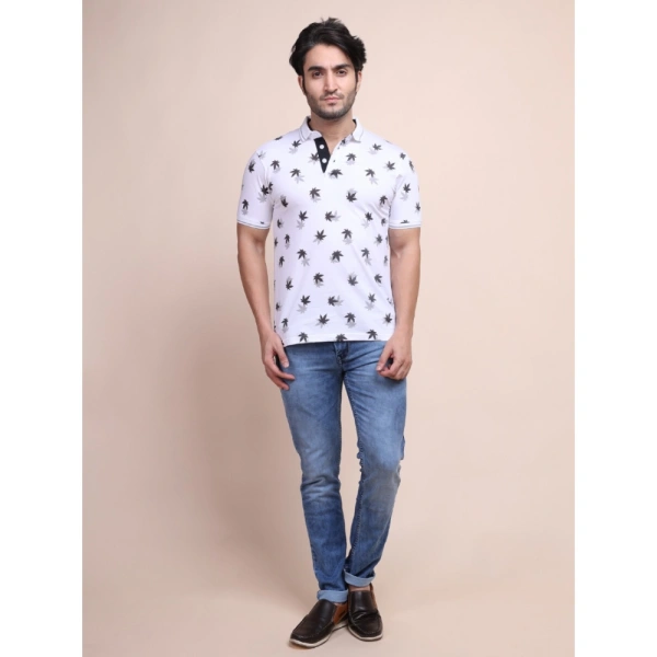 Men's Casual Cotton Printed Polo Neck Half Sleeve T-Shirt (White) - M