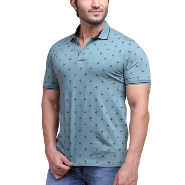Men's Casual Cotton Printed Polo Neck Half Sleeve T-Shirt (Grey) - L