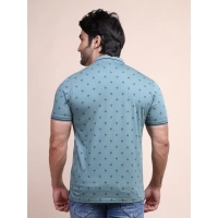 Men's Casual Cotton Printed Polo Neck Half Sleeve T-Shirt (Grey) - L