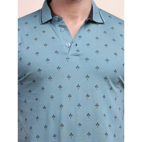 Men's Casual Cotton Printed Polo Neck Half Sleeve T-Shirt (Grey) - L