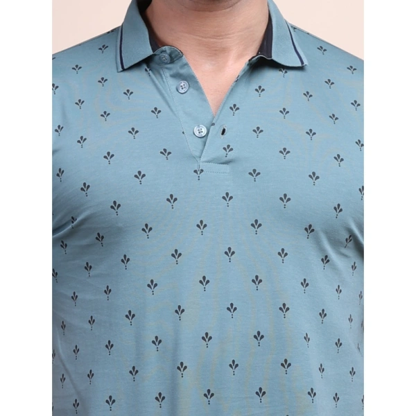 Men's Casual Cotton Printed Polo Neck Half Sleeve T-Shirt (Grey) - L