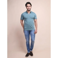 Men's Casual Cotton Printed Polo Neck Half Sleeve T-Shirt (Grey) - L