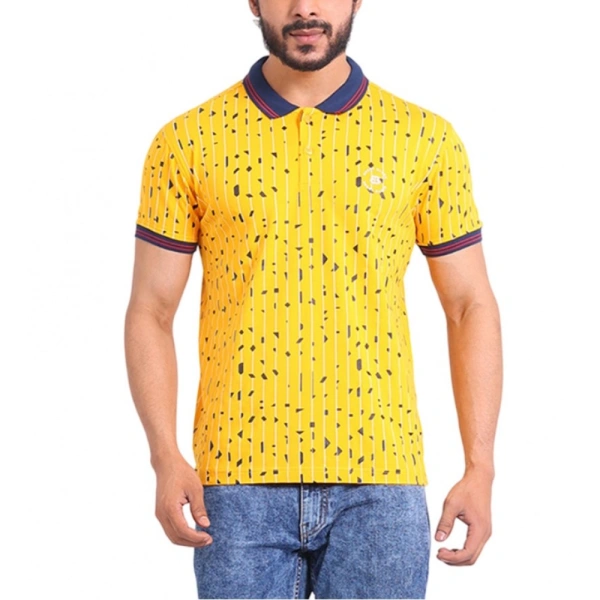 Men's Casual Cotton Printed Polo Neck Half Sleeve T-Shirt (Turmeric) - L