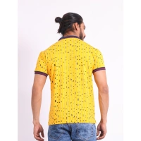 Men's Casual Cotton Printed Polo Neck Half Sleeve T-Shirt (Turmeric) - L
