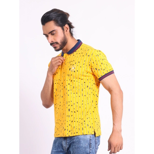 Men's Casual Cotton Printed Polo Neck Half Sleeve T-Shirt (Turmeric) - L