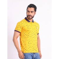 Men's Casual Cotton Printed Polo Neck Half Sleeve T-Shirt (Turmeric) - L