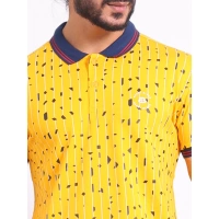 Men's Casual Cotton Printed Polo Neck Half Sleeve T-Shirt (Turmeric) - L