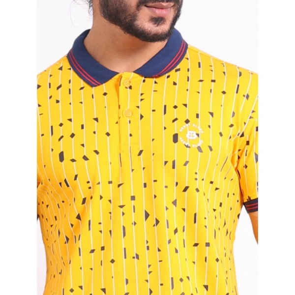 Men's Casual Cotton Printed Polo Neck Half Sleeve T-Shirt (Turmeric) - L