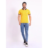 Men's Casual Cotton Printed Polo Neck Half Sleeve T-Shirt (Turmeric) - L