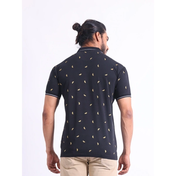 Men's Casual Cotton Printed Polo Neck Half Sleeve T-Shirt (Black) - S